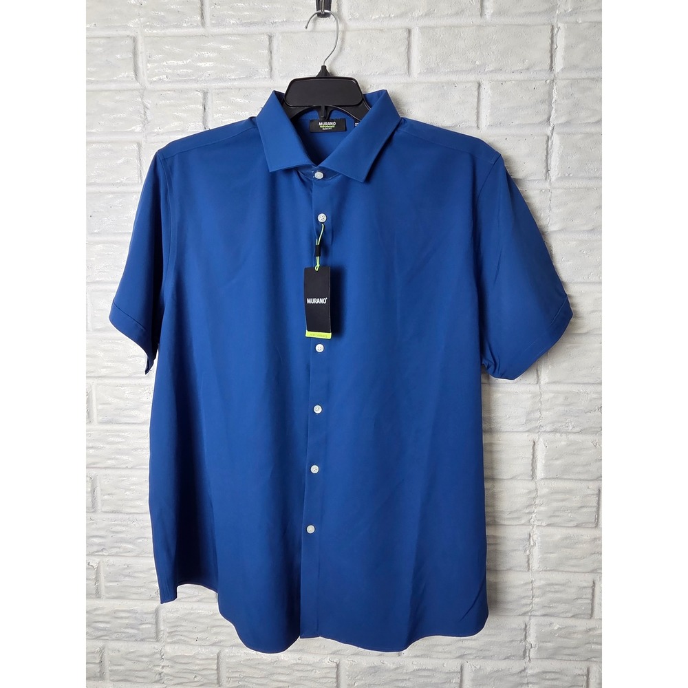 MURANO Performance shirt Men size XXL Slim Fit Stretch short sleeve Blue NWT